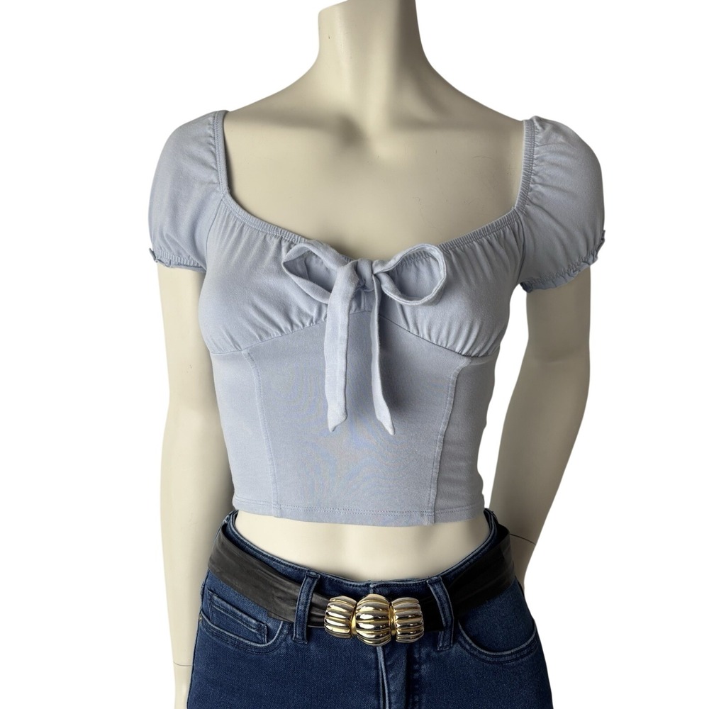 Garage Milkmaid Crop Top Blue Y2K  Fairycore Babydoll Puff‎ Sleeve Bow XS